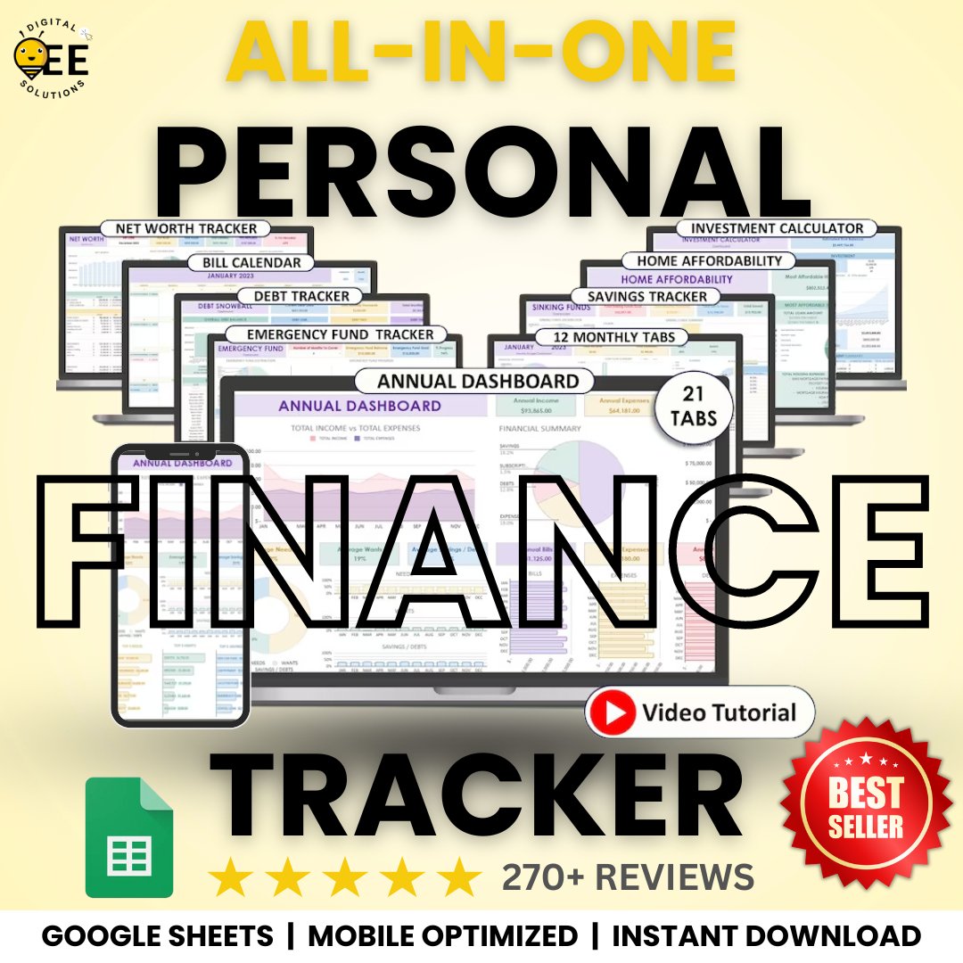 All - in - One Personal Finance Tracker Bundle 2024 - Digital Bee Solutions